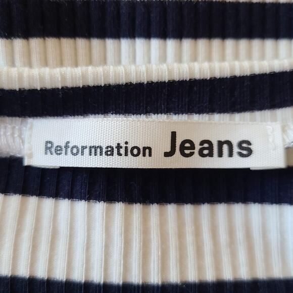 REFORMATION Charli Ribbed‎ Ceto Striped T Shirt Dress Black White Women's M - Picture 8 of 10